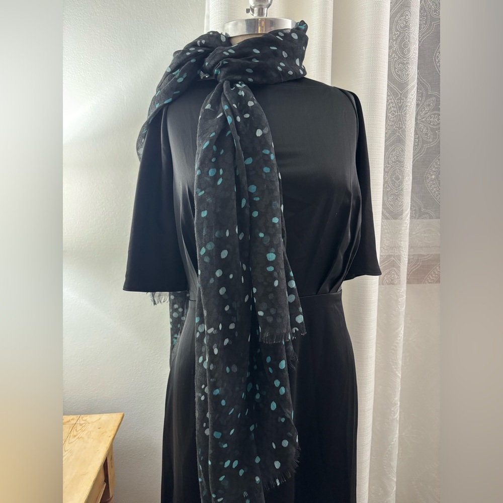 Thirty-One Black Scarf with Teal Dots